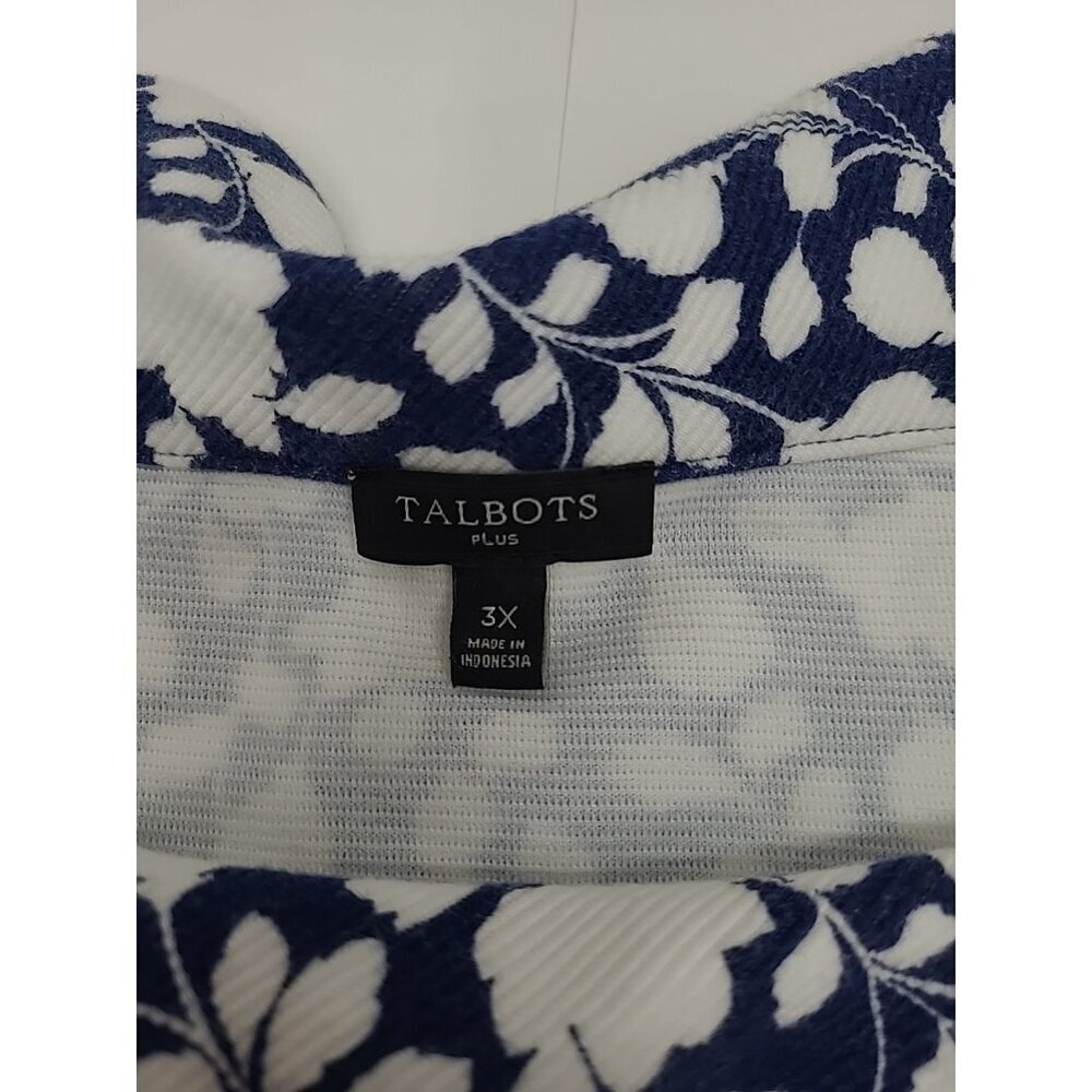 Talbots Plus Top Women's Size 3X Floral Blue and White - Picture 4 of 6